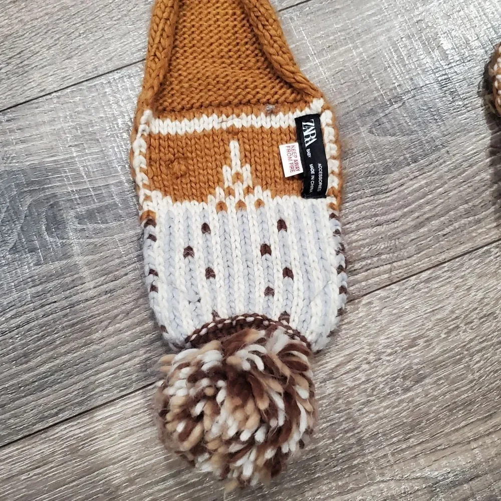 Kids Zara Scarf ONE SIZE Kids Fox Scarf with Pom Poms - Brown and Tan